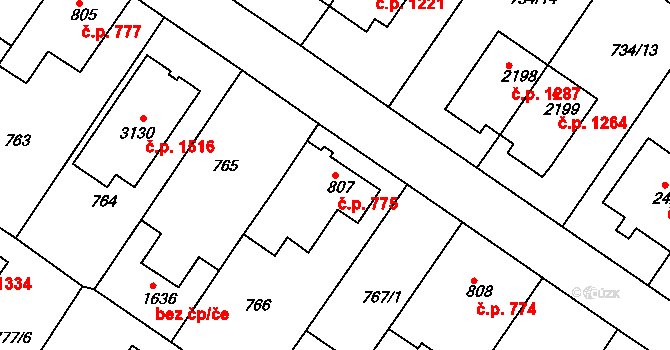 Neratovice 775 na parcele st. 807 v KÚ Neratovice, Katastrální mapa