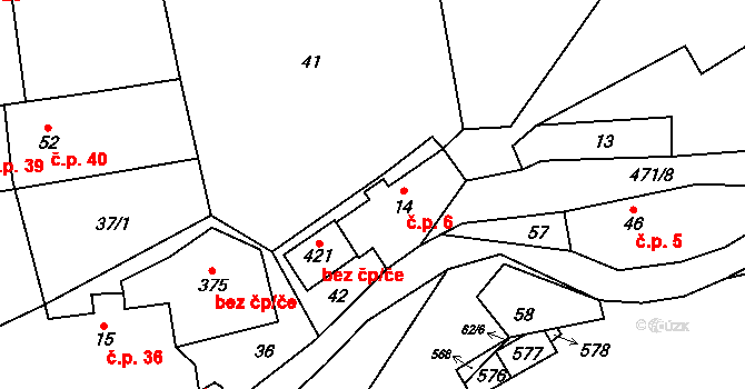 Bojanovice 6 na parcele st. 14 v KÚ Bojanovice, Katastrální mapa