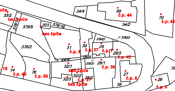 Únětice 37 na parcele st. 30 v KÚ Únětice u Prahy, Katastrální mapa