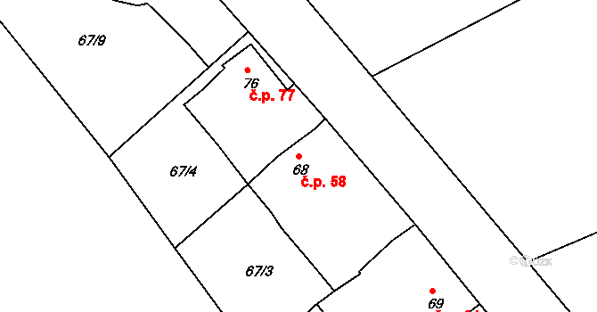 Krašovice 58 na parcele st. 68 v KÚ Krašovice u Plzně, Katastrální mapa