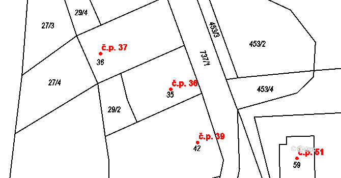 Lomnička 36, Plasy na parcele st. 35 v KÚ Lomnička u Plas, Katastrální mapa