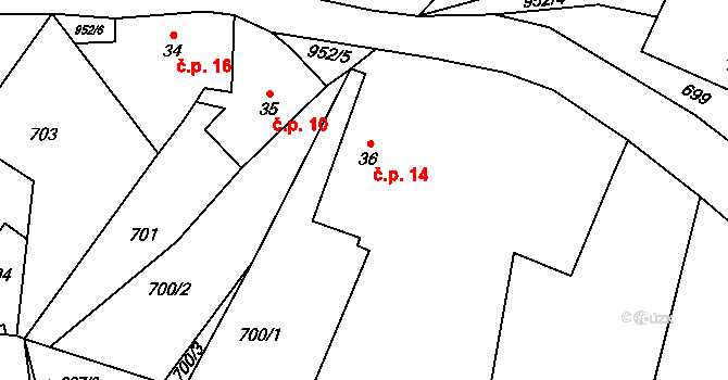 Habroveč 14, Vrbatův Kostelec na parcele st. 36 v KÚ Louka u Vrbatova Kostelce, Katastrální mapa