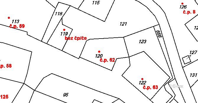 Černčice 62 na parcele st. 120 v KÚ Černčice, Katastrální mapa