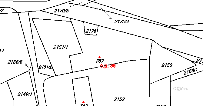 Kokořov 39, Všeruby na parcele st. 357 v KÚ Všeruby u Plzně, Katastrální mapa