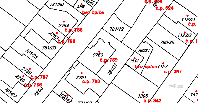 Bílé Předměstí 789, Pardubice na parcele st. 9769 v KÚ Pardubice, Katastrální mapa