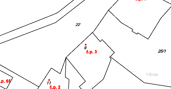 Karolín 3, Rájec-Jestřebí na parcele st. 9 v KÚ Karolín, Katastrální mapa