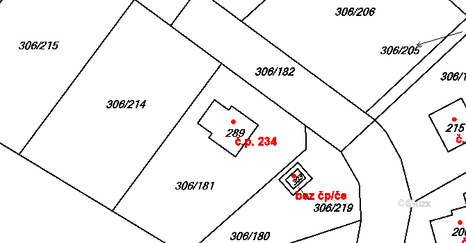 Bukovinka 234 na parcele st. 289 v KÚ Bukovinka, Katastrální mapa