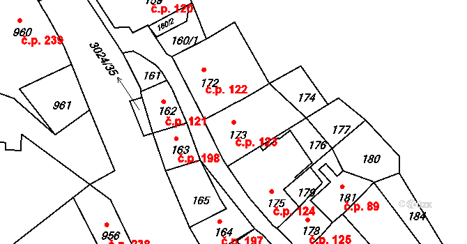 Štramberk 123 na parcele st. 173 v KÚ Štramberk, Katastrální mapa