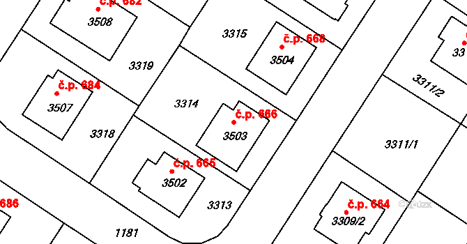 Kamenice nad Lipou 666 na parcele st. 3503 v KÚ Kamenice nad Lipou, Katastrální mapa