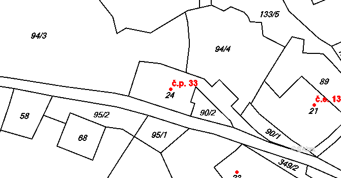 Vykmanov 33, Perštejn na parcele st. 24 v KÚ Vykmanov u Měděnce, Katastrální mapa
