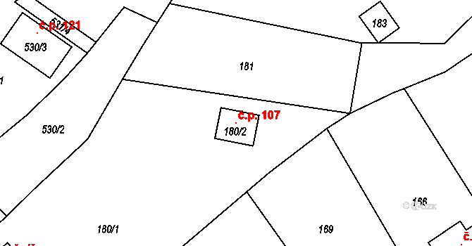 Malečov 107 na parcele st. 180/2 v KÚ Malečov, Katastrální mapa