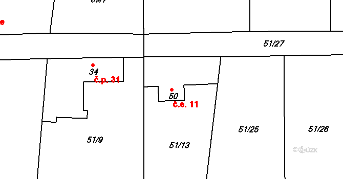Radostovice 11, Světlá nad Sázavou na parcele st. 50 v KÚ Radostovice u Lipničky, Katastrální mapa
