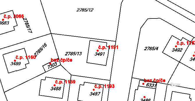 Havlíčkův Brod 1191 na parcele st. 3491 v KÚ Havlíčkův Brod, Katastrální mapa