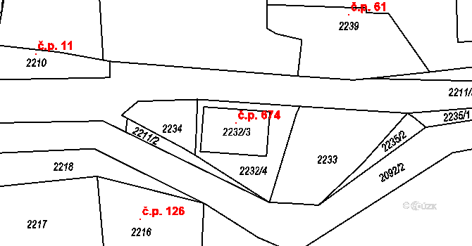 Jablůnka 674 na parcele st. 2232/3 v KÚ Jablůnka, Katastrální mapa