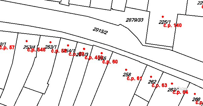 Bystřice pod Hostýnem 60 na parcele st. 255 v KÚ Bystřice pod Hostýnem, Katastrální mapa