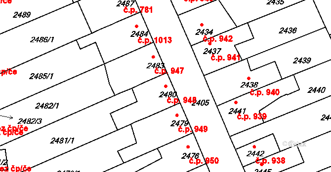 Holešov 948 na parcele st. 2480 v KÚ Holešov, Katastrální mapa