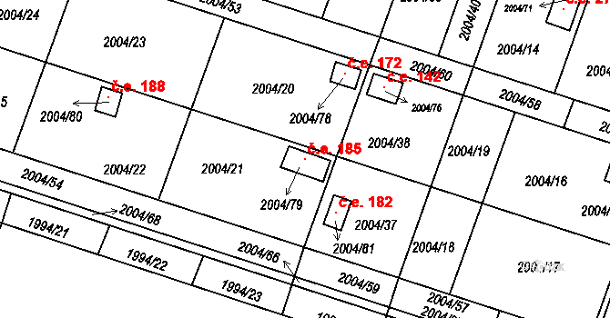 Nýřany 185 na parcele st. 2004/79 v KÚ Nýřany, Katastrální mapa