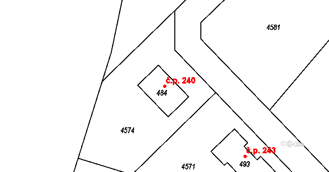 Přehýšov 240 na parcele st. 484 v KÚ Přehýšov, Katastrální mapa