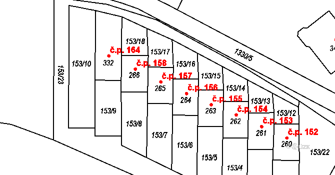 Malé Hradisko 157 na parcele st. 265 v KÚ Malé Hradisko, Katastrální mapa