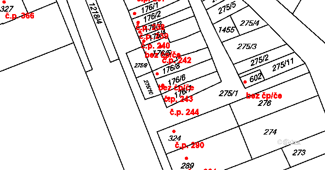 Smržice 243 na parcele st. 176/6 v KÚ Smržice, Katastrální mapa