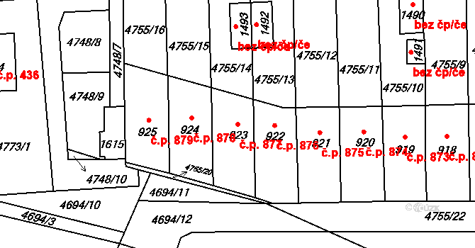 Hrušovany nad Jevišovkou 877 na parcele st. 923 v KÚ Hrušovany nad Jevišovkou, Katastrální mapa
