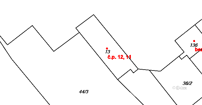 Tulešice 11,12 na parcele st. 13 v KÚ Tulešice, Katastrální mapa