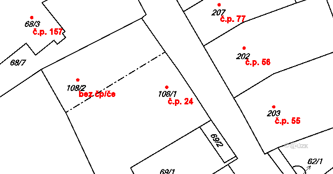 Přerov VIII-Henčlov 24, Přerov na parcele st. 108/1 v KÚ Henčlov, Katastrální mapa