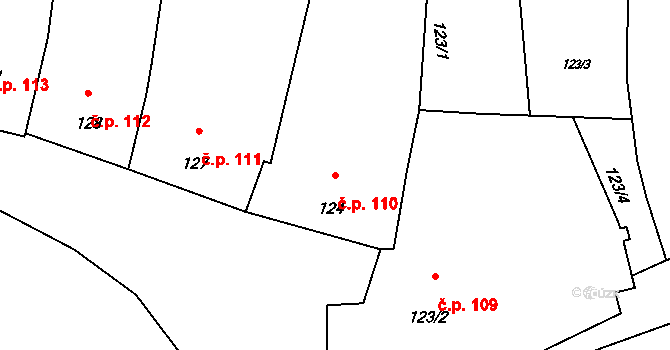 Hranice IV-Drahotuše 110, Hranice na parcele st. 124 v KÚ Drahotuše, Katastrální mapa