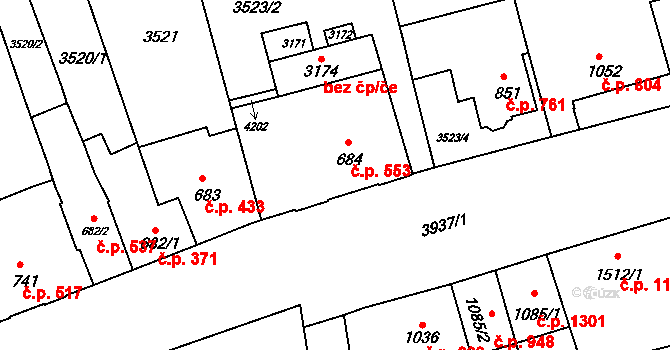Lipník nad Bečvou I-Město 553, Lipník nad Bečvou na parcele st. 684 v KÚ Lipník nad Bečvou, Katastrální mapa