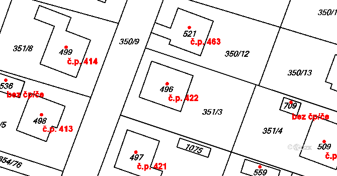 Rožďalovice 422 na parcele st. 496 v KÚ Rožďalovice, Katastrální mapa