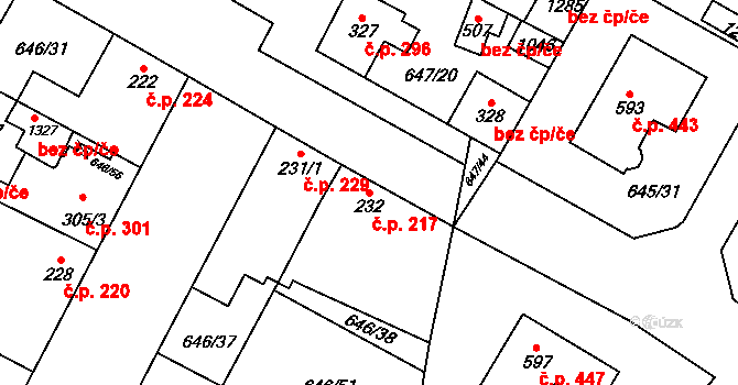 Líbeznice 217 na parcele st. 232 v KÚ Líbeznice, Katastrální mapa