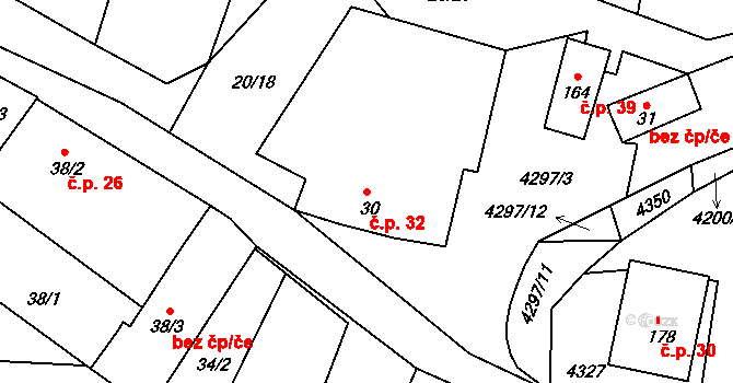 Suš 32, Bohdalovice na parcele st. 30 v KÚ Skubice, Katastrální mapa