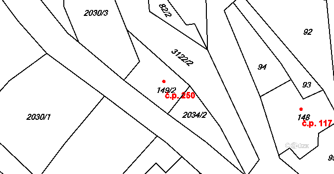 Heřmanice v Podještědí 250, Jablonné v Podještědí na parcele st. 149/2 v KÚ Heřmanice v Podještědí, Katastrální mapa