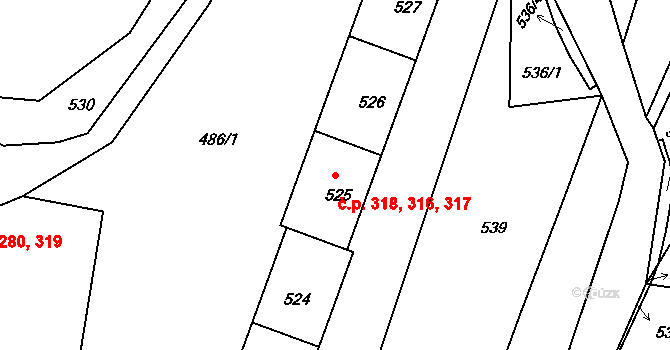 Žandov 316,317,318 na parcele st. 525 v KÚ Žandov u České Lípy, Katastrální mapa