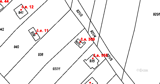 Popůvky 309 na parcele st. 937/2 v KÚ Popůvky u Brna, Katastrální mapa