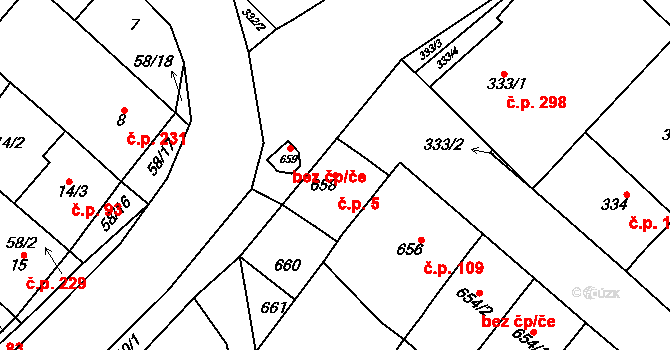 Zarazice 5, Veselí nad Moravou na parcele st. 658 v KÚ Zarazice, Katastrální mapa