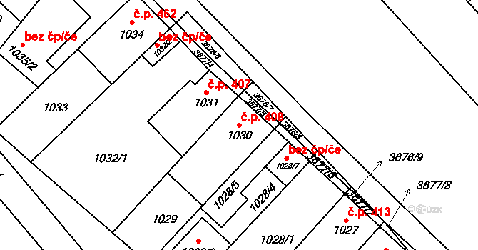 Vyškov-Předměstí 408, Vyškov na parcele st. 1030 v KÚ Vyškov, Katastrální mapa