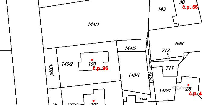 Rudíkovy 96, Třemešná na parcele st. 103 v KÚ Rudíkovy, Katastrální mapa