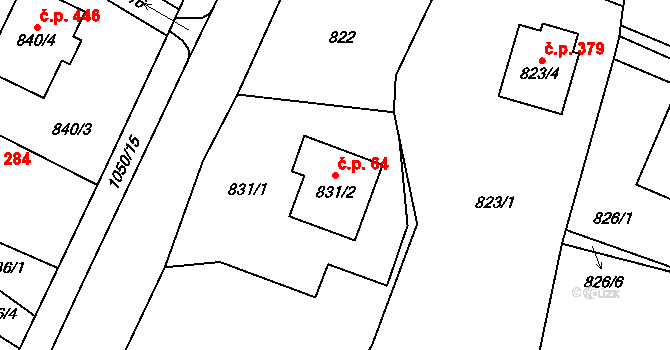 Krmelín 64 na parcele st. 831/2 v KÚ Krmelín, Katastrální mapa