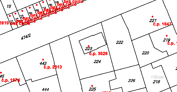 Kladno 3026 na parcele st. 223 v KÚ Kladno, Katastrální mapa
