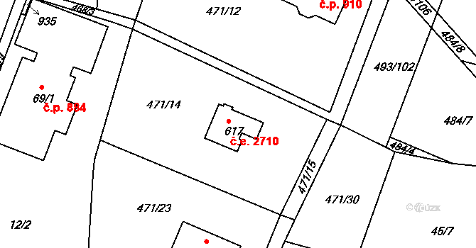 Těptín 2710, Kamenice na parcele st. 617 v KÚ Těptín, Katastrální mapa