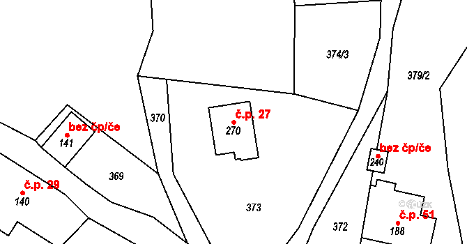 Loukov 27, Háje nad Jizerou na parcele st. 270 v KÚ Rybnice, Katastrální mapa