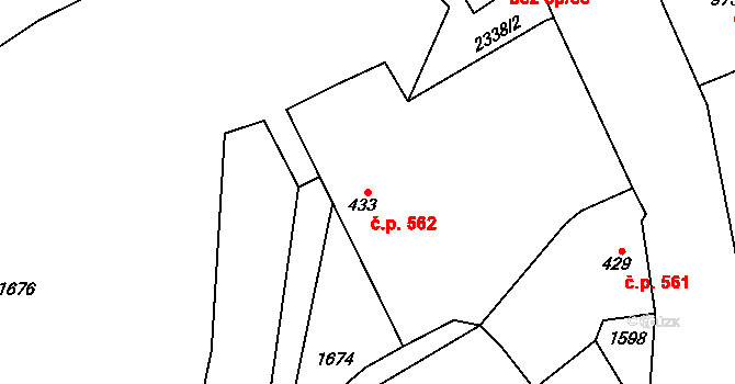 Lomnice nad Popelkou 562 na parcele st. 433 v KÚ Lomnice nad Popelkou, Katastrální mapa