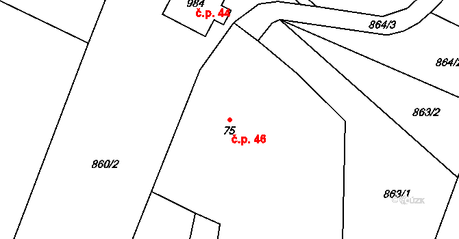 Raškovice 46 na parcele st. 75 v KÚ Raškovice, Katastrální mapa