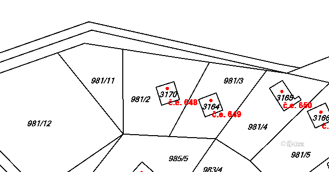 Ostravice 648 na parcele st. 3170 v KÚ Staré Hamry 2, Katastrální mapa