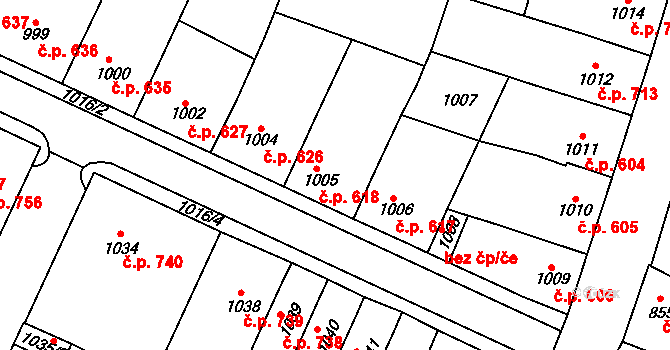 Tachov 618 na parcele st. 1005 v KÚ Tachov, Katastrální mapa