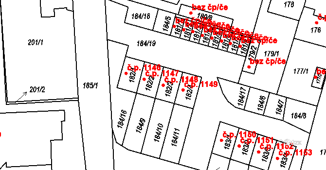 Hořovice 1148 na parcele st. 182/3 v KÚ Velká Víska, Katastrální mapa
