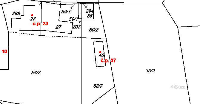 Kotelsko 37, Veselá na parcele st. 46 v KÚ Kotelsko, Katastrální mapa