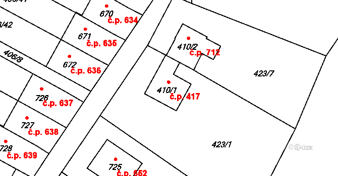 Solanec pod Soláněm 417, Hutisko-Solanec na parcele st. 410/1 v KÚ Solanec pod Soláněm, Katastrální mapa