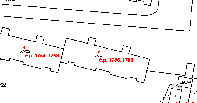 Rožnov pod Radhoštěm 1755,1756 na parcele st. 3177/2 v KÚ Rožnov pod Radhoštěm, Katastrální mapa